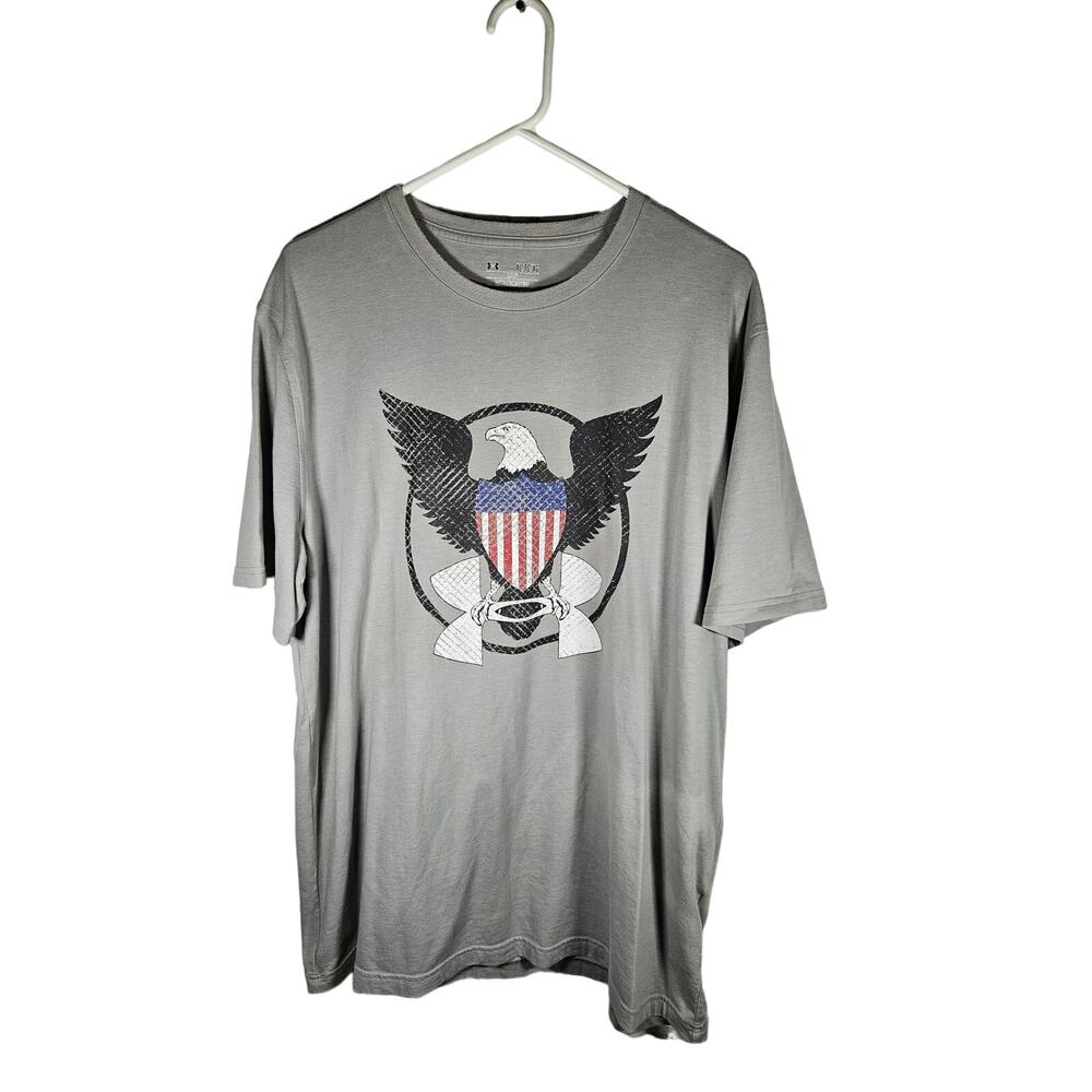 Under Armour Men's Tshirt Gray Eagle Shield American Flag Size XL